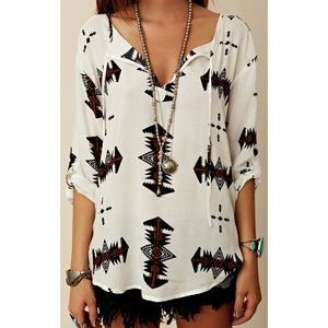BB Dakota| Bohemian Front Tie Print Blouse-C